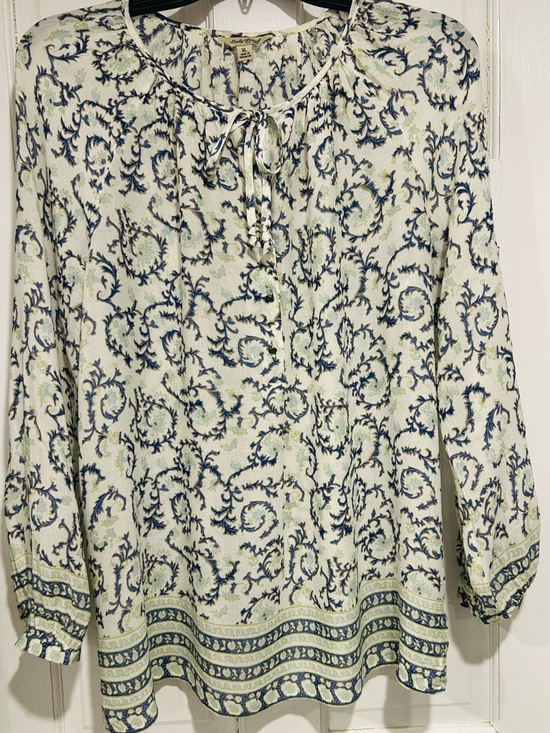 Lucky Brand Tops - Lucky Brand XL Sheer Boho Blouse Tie Neck Rayon Floral Scroll Top